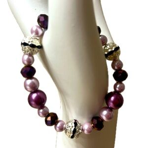 Fashion Beaded Stretch Bracelet (Pink Pearl & Multi-Purple Accent